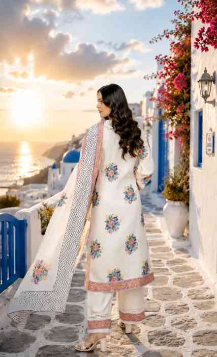 Women's Pure Cotton Printed Straight Kurta Set with Palazzo Pants & Dupatta Back